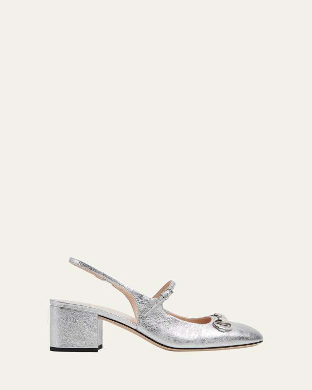 Metallic Galassia Leather Lady Horsebit Slingback Pumps